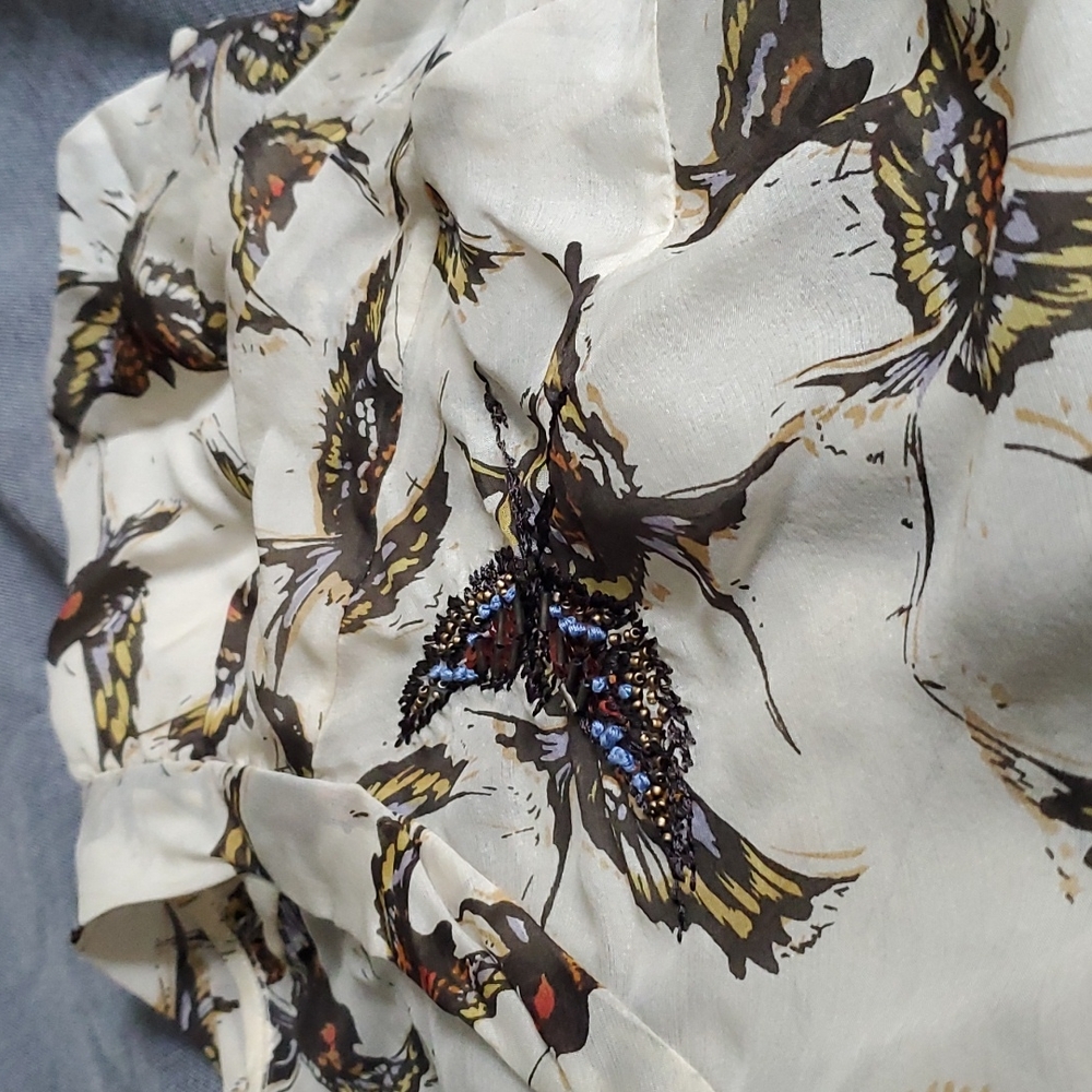 Anthropologie Moulinette Soeurs 100% Silk cream bird top. - Picture 3 of 8